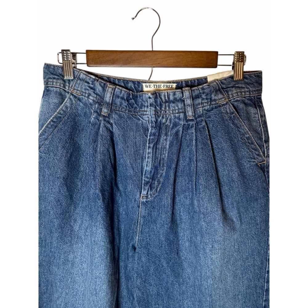 We The Free People Equinox Denim Trouser Wide Leg Pleated Jeans Blue Size 28 - Picture 5 of 9